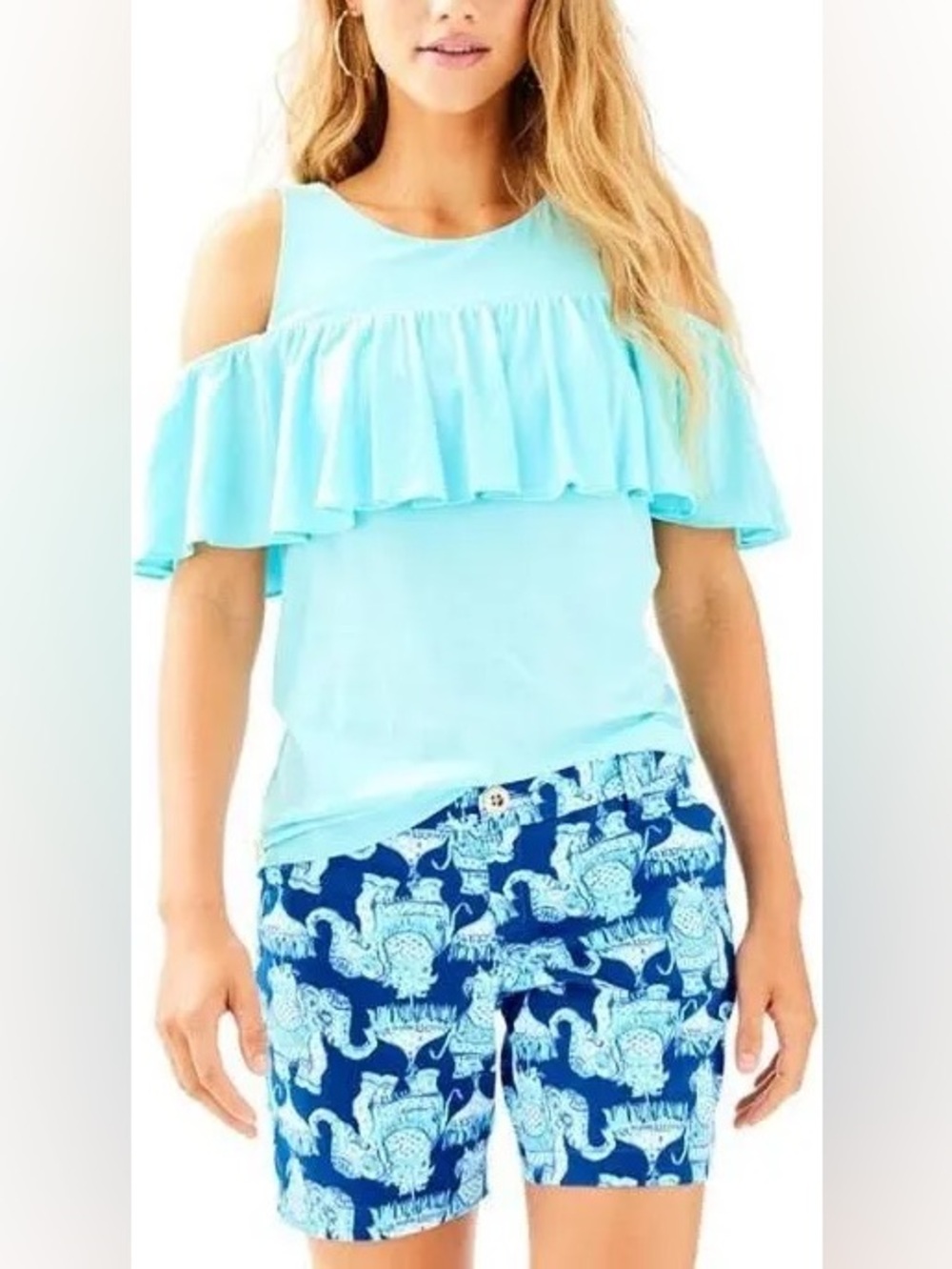 Lily Pulitzer 7 Inch Jayne Stretch Shorts Deep Indigo Joy Ride Blue Elephant